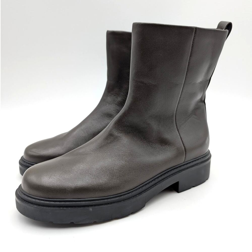 Vince Parvin Leather Short Boots Side Zip Women's Dark Brown Size US8M EU38.5